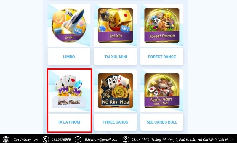 Cac buoc tham gia game Ta La Phom 8Day - Buoc 3